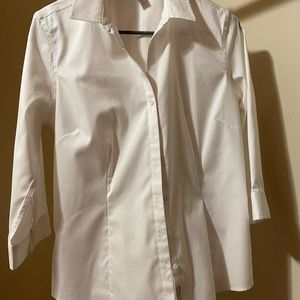 Eddie Bauer white button down shirt wrinkle resistant 3/4 sleeve